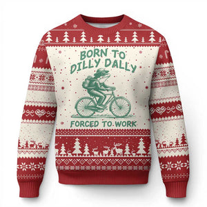 Born To Dilly Dally Forced To Work Ugly Christmas Sweater Funny Frog Meme TS12 Beige Red Print Your Wear