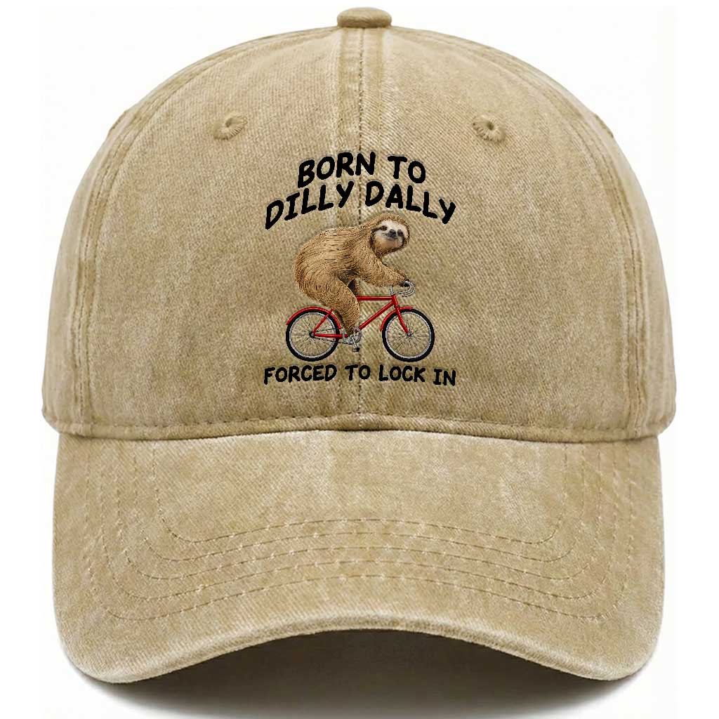 Funny Sloth Lover Washed Cotton Baseball Cap Born To Dilly Dally Forced To Lock In TS12 Print Your Wear