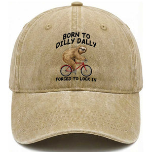 Funny Sloth Lover Washed Cotton Baseball Cap Born To Dilly Dally Forced To Lock In TS12 Print Your Wear