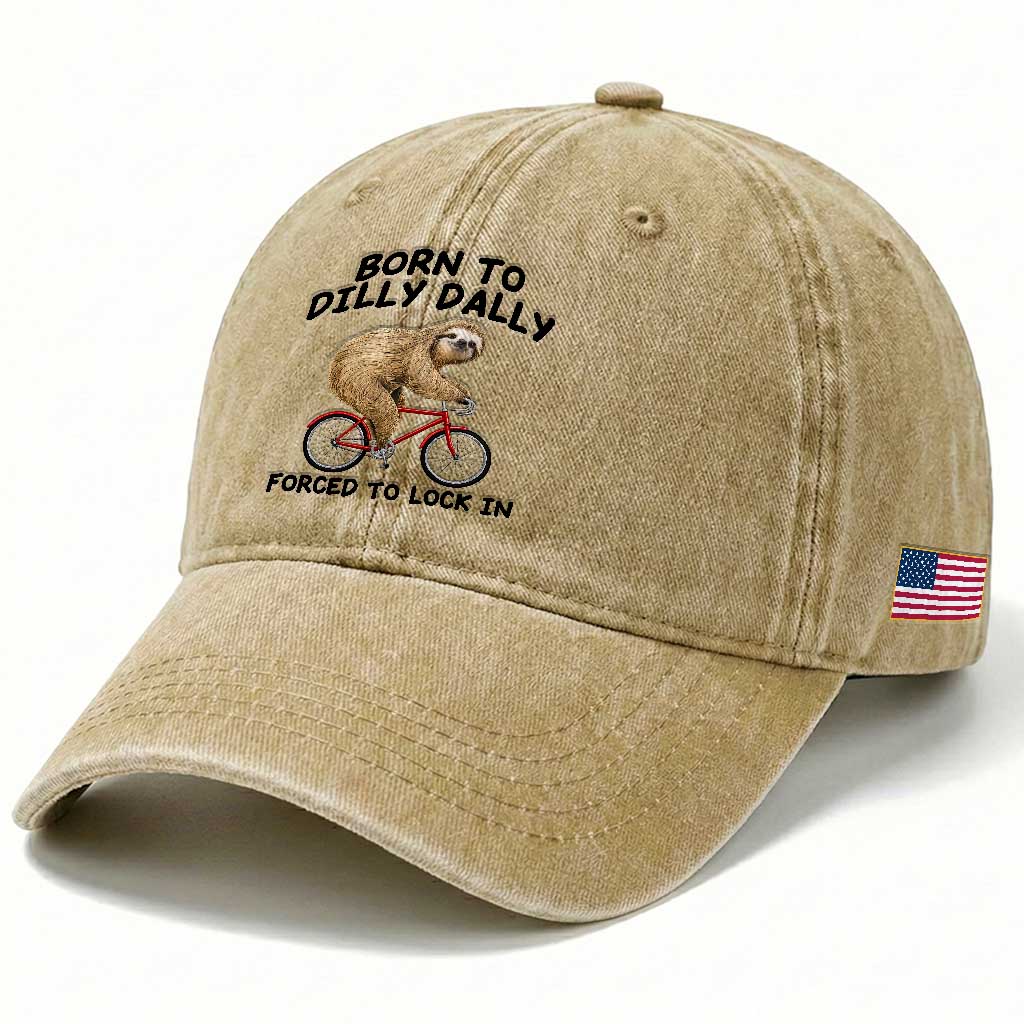 Funny Sloth Lover Washed Cotton Baseball Cap Born To Dilly Dally Forced To Lock In TS12 Print Your Wear