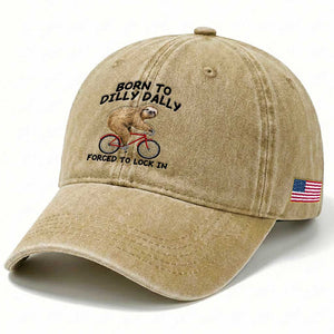Funny Sloth Lover Washed Cotton Baseball Cap Born To Dilly Dally Forced To Lock In TS12 Print Your Wear