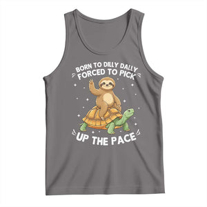 Funny Sloth Riding Turtle Tank Top Born To Dilly Dally Forced To Pick Up The Pace TS12 Deep Heather Print Your Wear
