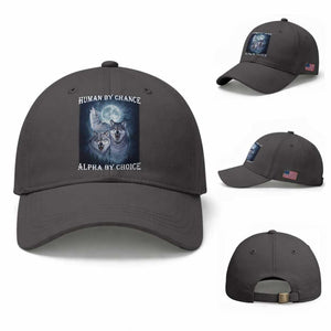 Human By Chance Alpha By Choice Baseball Cap Funny Alpha Wolf Meme TS12 Baseball Cap Universal Fit Dark Gray Print Your Wear
