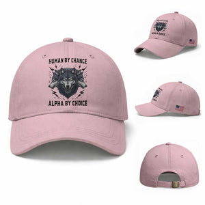 Alpha By Choice Human By Chance Wolf Mindset Quote Baseball Cap TS12 Baseball Cap Universal Fit Light Pink Print Your Wear