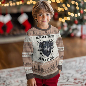 Alpha By Choice Human By Chance Wolf Mindset Quote Ugly Christmas Sweater TS12 Mocha Mousse Print Your Wear