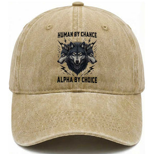 Alpha By Choice Human By Chance Wolf Mindset Quote Washed Cotton Baseball Cap TS12 Print Your Wear