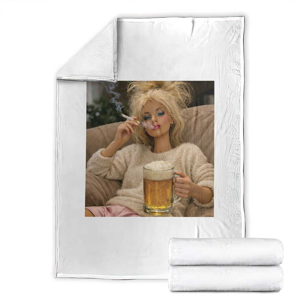 Funny Smoking And Drinking Doll Meme Throw Blanket Weekend Relaxation TS12 Black Print Your Wear