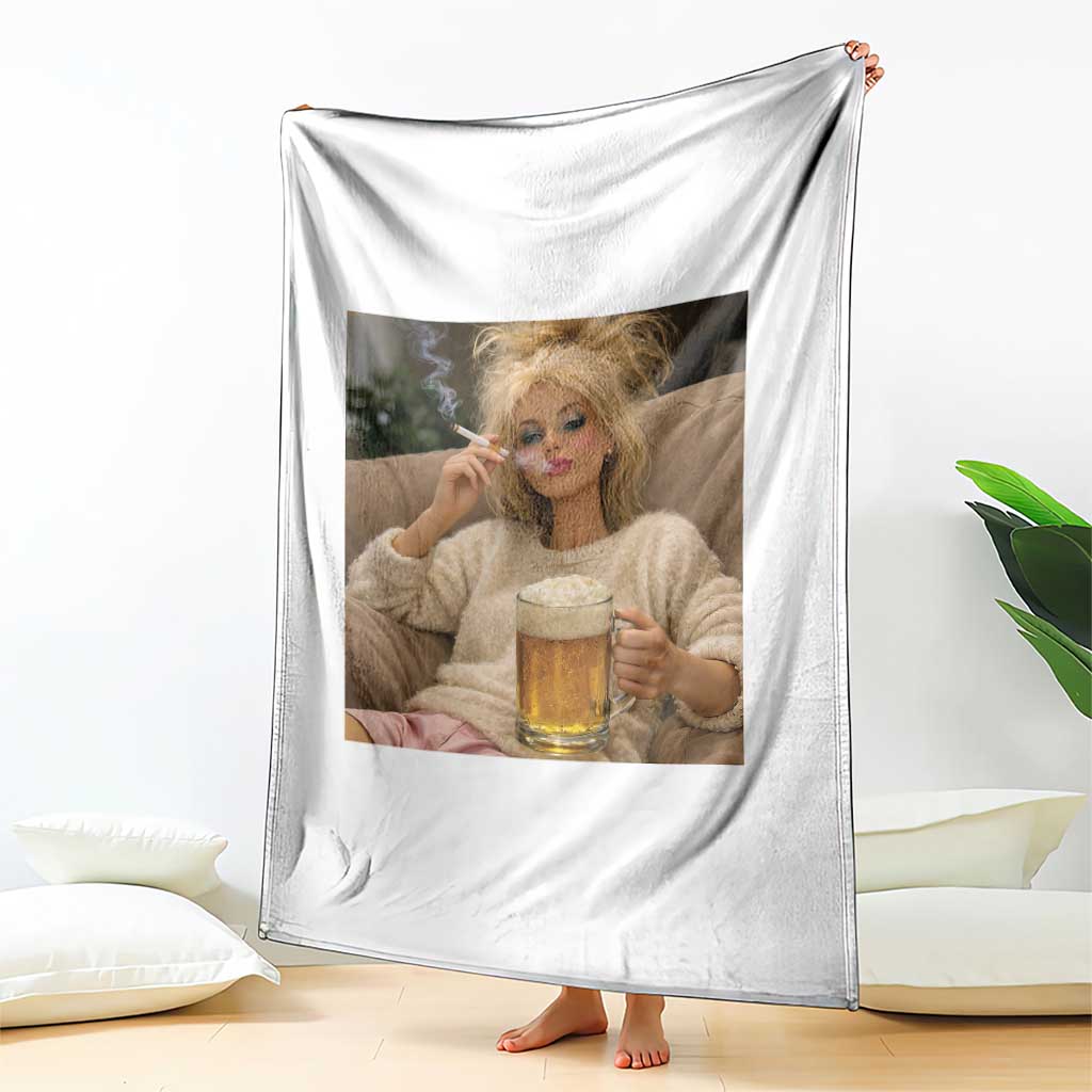 Funny Smoking And Drinking Doll Meme Throw Blanket Weekend Relaxation TS12 Print Your Wear