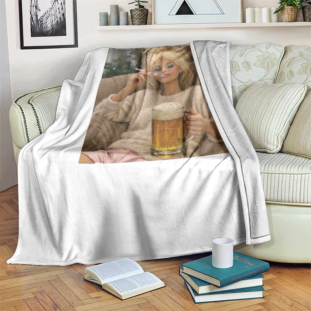 Funny Smoking And Drinking Doll Meme Throw Blanket Weekend Relaxation TS12 Print Your Wear