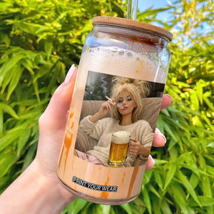 Funny Smoking And Drinking Doll Meme Glass Can Weekend Relaxation TS12 White Print Your Wear