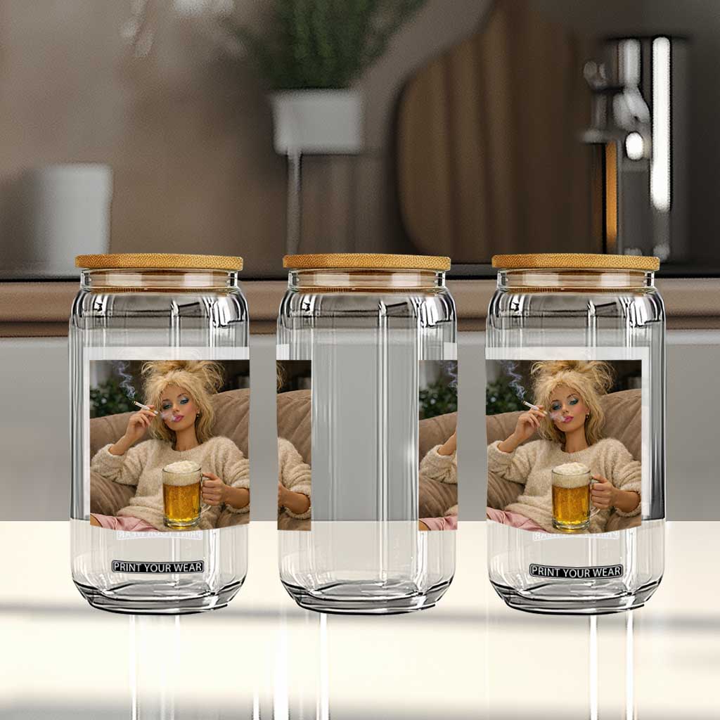 Funny Smoking And Drinking Doll Meme Glass Can Weekend Relaxation TS12 Print Your Wear