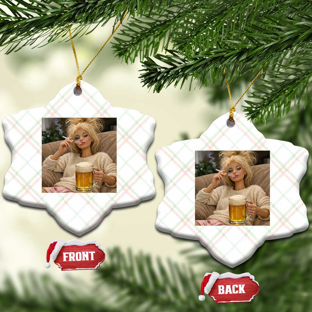 Funny Smoking And Drinking Doll Meme Ceramic Ornament Weekend Relaxation TS12 Print Your Wear