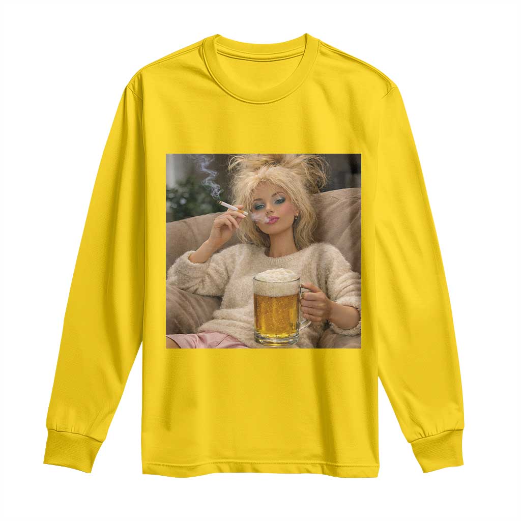 Funny Smoking And Drinking Doll Meme Long Sleeve Shirt Weekend Relaxation TS12 Daisy Print Your Wear