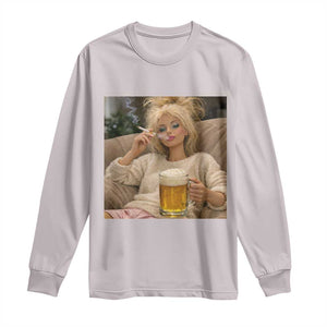Funny Smoking And Drinking Doll Meme Long Sleeve Shirt Weekend Relaxation TS12 Ice Gray Print Your Wear