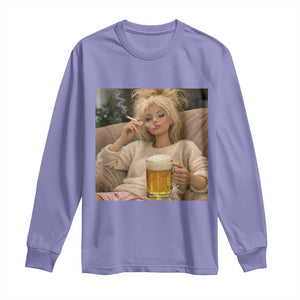 Funny Smoking And Drinking Doll Meme Long Sleeve Shirt Weekend Relaxation TS12 Violet Print Your Wear