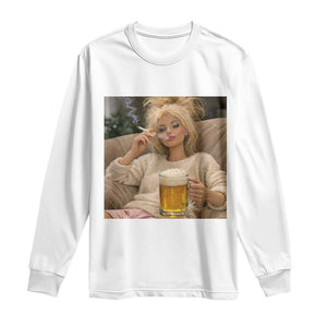 Funny Smoking And Drinking Doll Meme Long Sleeve Shirt Weekend Relaxation TS12 White Print Your Wear