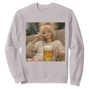 Funny Smoking And Drinking Doll Meme Sweatshirt Weekend Relaxation TS12 Ice Gray Print Your Wear