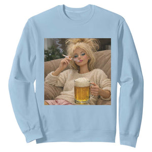 Funny Smoking And Drinking Doll Meme Sweatshirt Weekend Relaxation TS12 Light Blue Print Your Wear