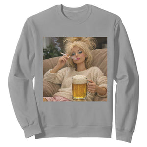 Funny Smoking And Drinking Doll Meme Sweatshirt Weekend Relaxation TS12 Sport Gray Print Your Wear