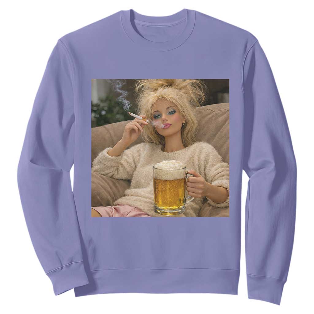 Funny Smoking And Drinking Doll Meme Sweatshirt Weekend Relaxation TS12 Violet Print Your Wear