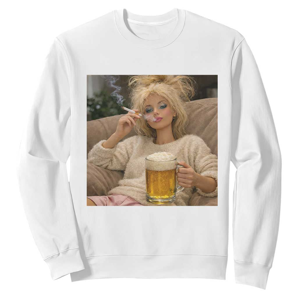 Funny Smoking And Drinking Doll Meme Sweatshirt Weekend Relaxation TS12 White Print Your Wear