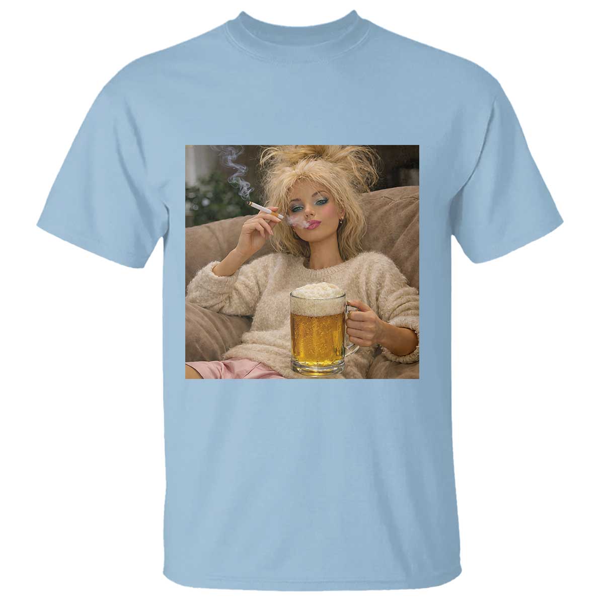 Funny Smoking And Drinking Doll Meme T Shirt Weekend Relaxation TS12 Light Blue Print Your Wear