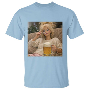Funny Smoking And Drinking Doll Meme T Shirt Weekend Relaxation TS12 Light Blue Print Your Wear