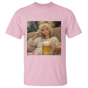 Funny Smoking And Drinking Doll Meme T Shirt Weekend Relaxation TS12 Light Pink Print Your Wear