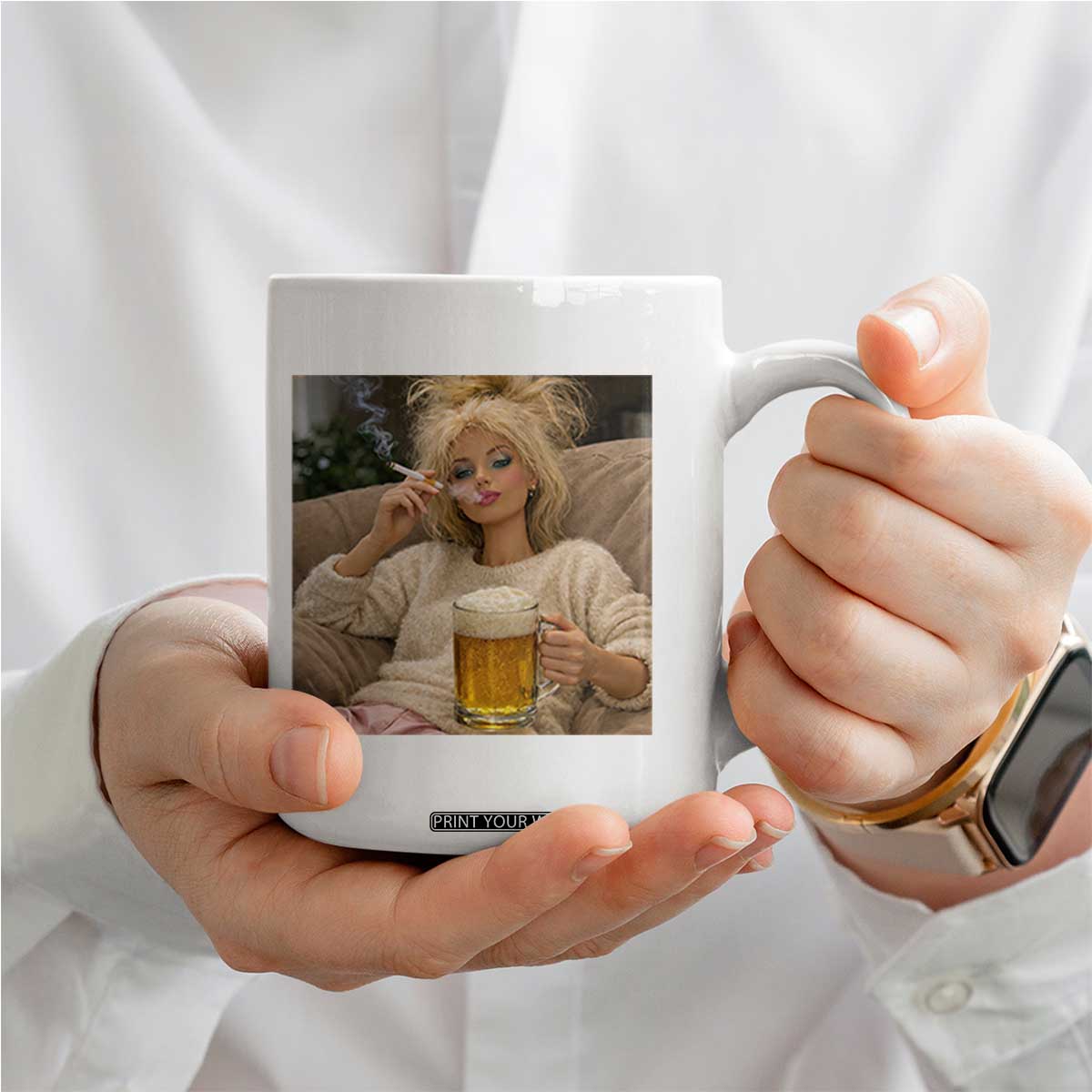Funny Smoking And Drinking Doll Meme Coffee Mug Weekend Relaxation TS12 Print Your Wear