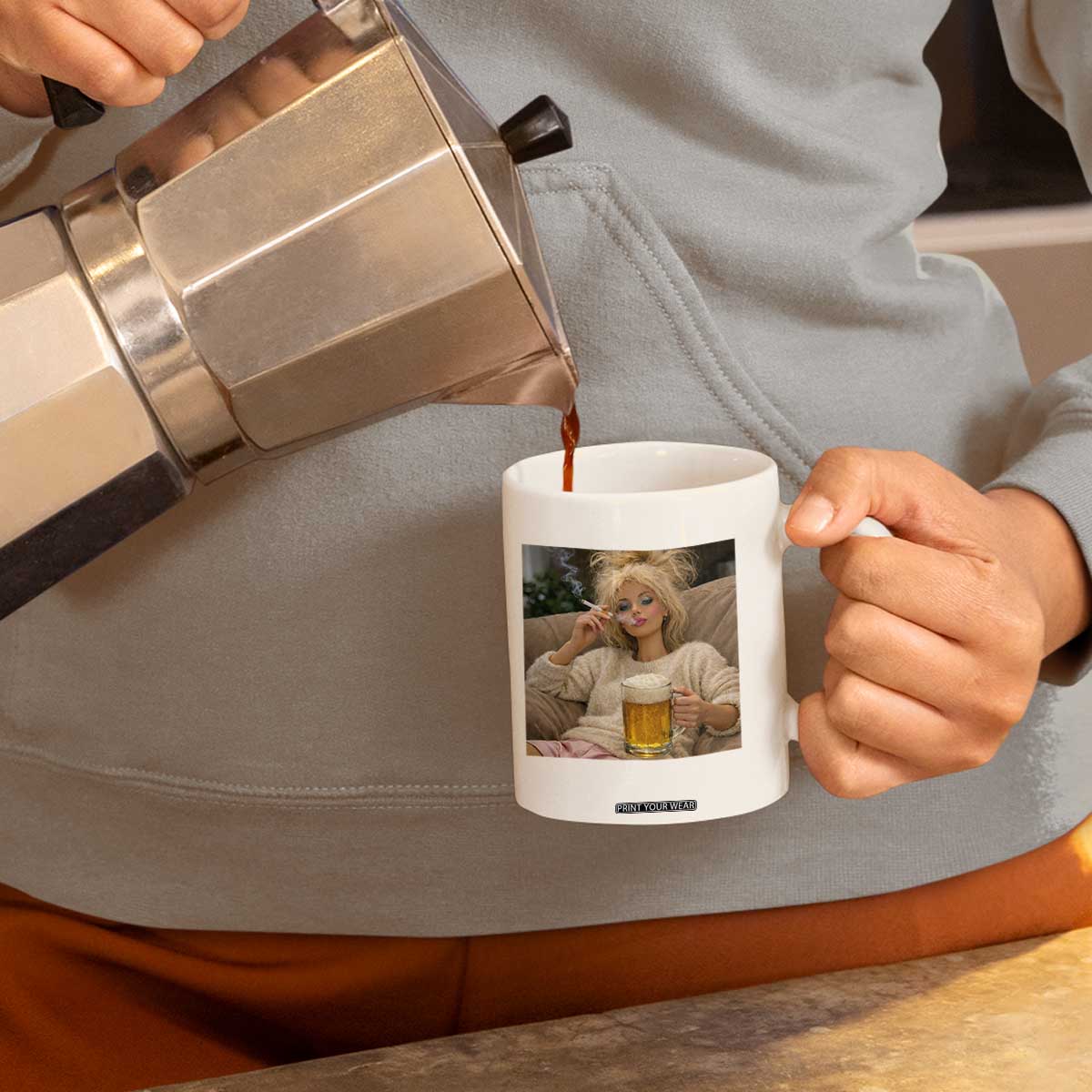 Funny Smoking And Drinking Doll Meme Coffee Mug Weekend Relaxation TS12 Print Your Wear