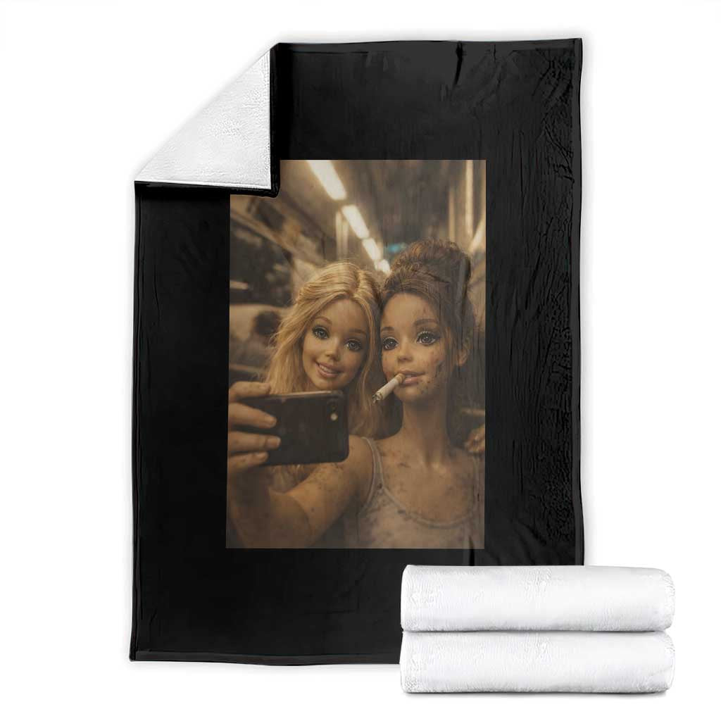 Funny Selfie Doll Meme Throw Blanket Aesthetic Doll Face Graphic TS12 Black Print Your Wear