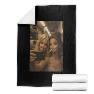Funny Selfie Doll Meme Throw Blanket Aesthetic Doll Face Graphic TS12 Black Print Your Wear
