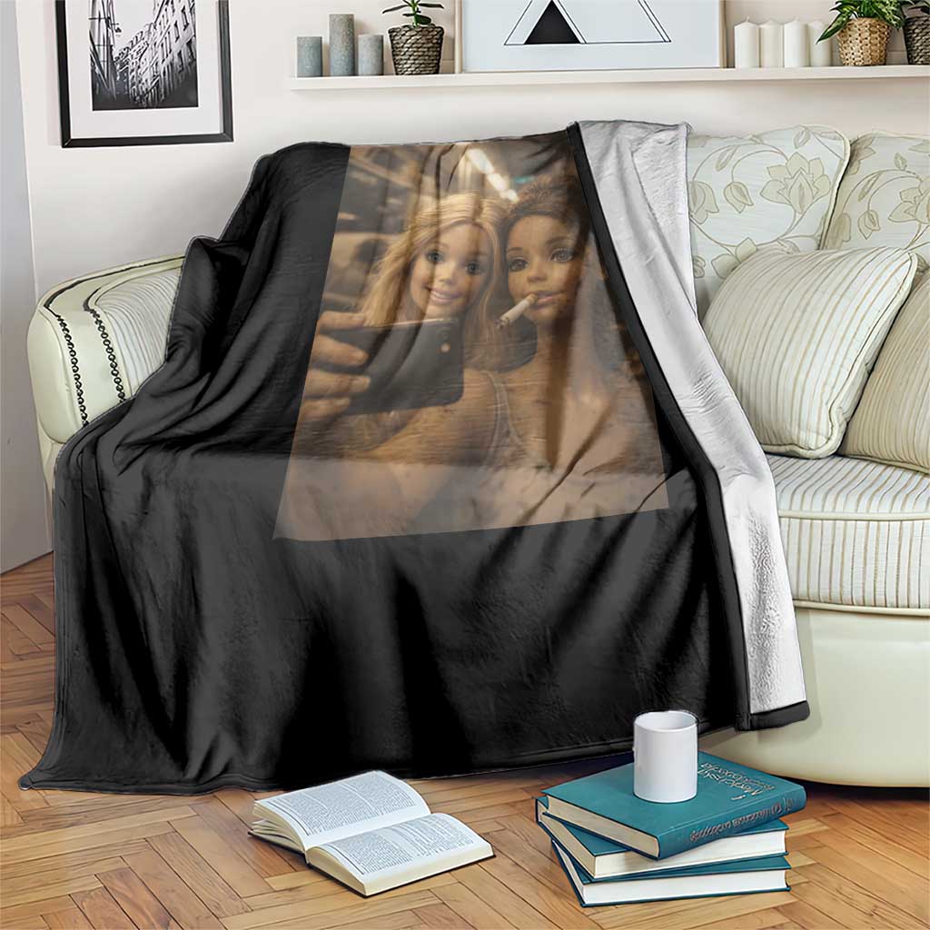 Funny Selfie Doll Meme Throw Blanket Aesthetic Doll Face Graphic TS12 Print Your Wear