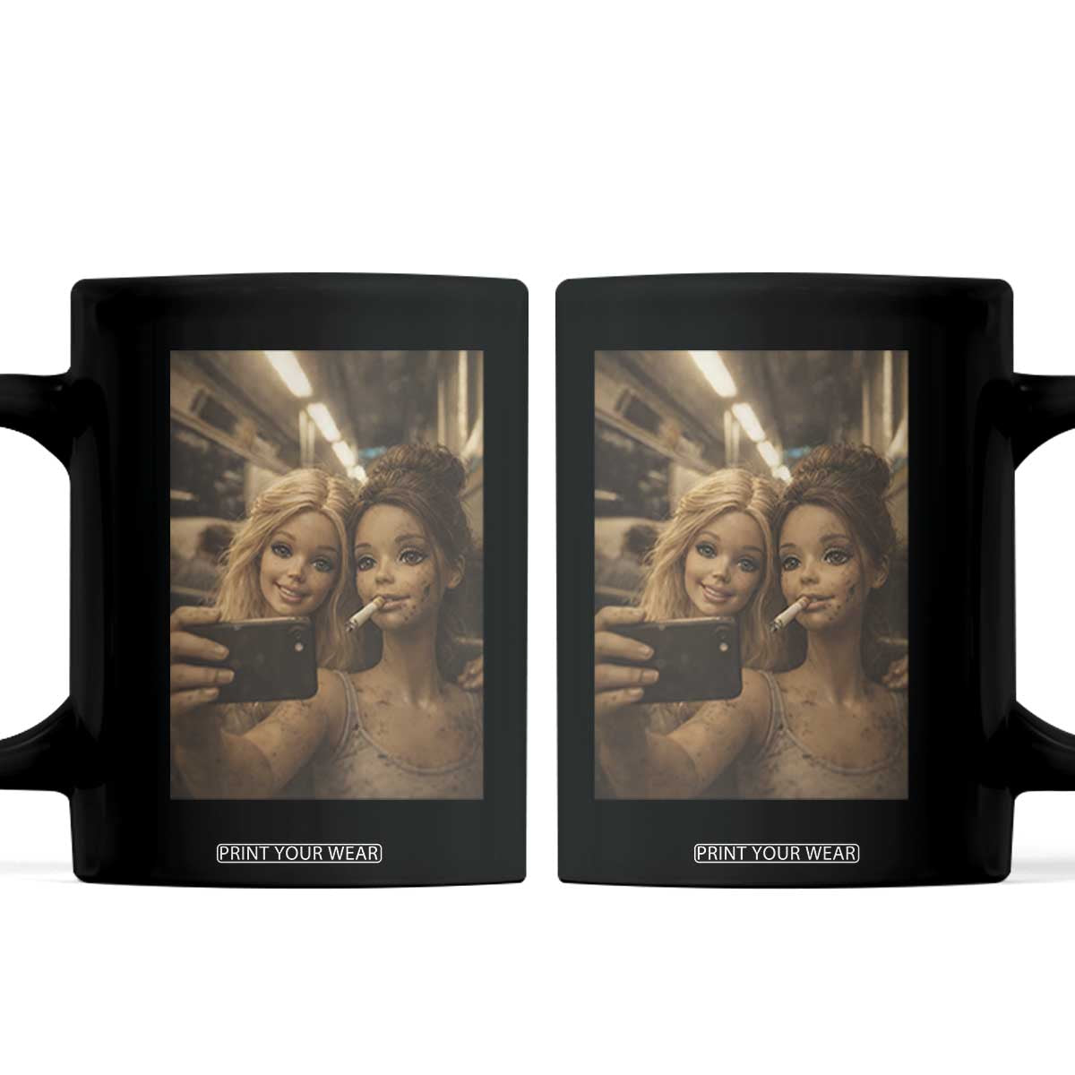 Funny Selfie Doll Meme Coffee Mug Aesthetic Doll Face Graphic TS12 Black Print Your Wear