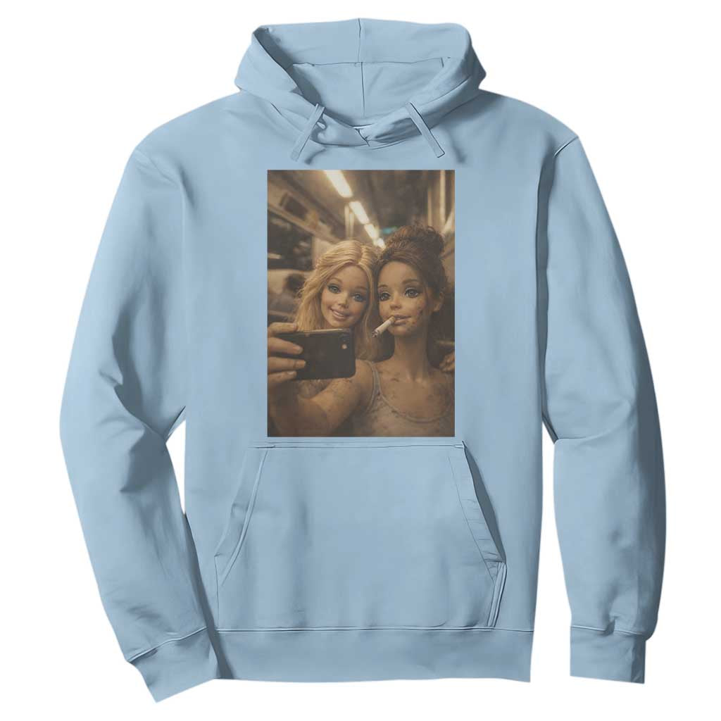 Funny Selfie Doll Meme Hoodie Aesthetic Doll Face Graphic TS12 Light Blue Print Your Wear