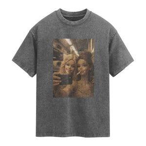 Funny Selfie Doll Meme Washed Cotton T-Shirt Aesthetic Doll Face Graphic