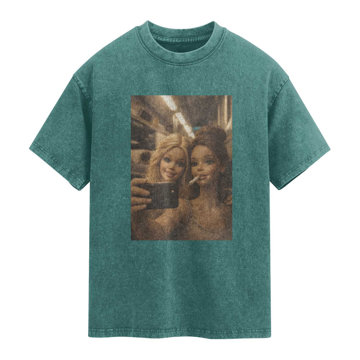 Funny Selfie Doll Meme Washed Cotton T-Shirt Aesthetic Doll Face Graphic