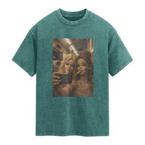 Funny Selfie Doll Meme Washed Cotton T-Shirt Aesthetic Doll Face Graphic