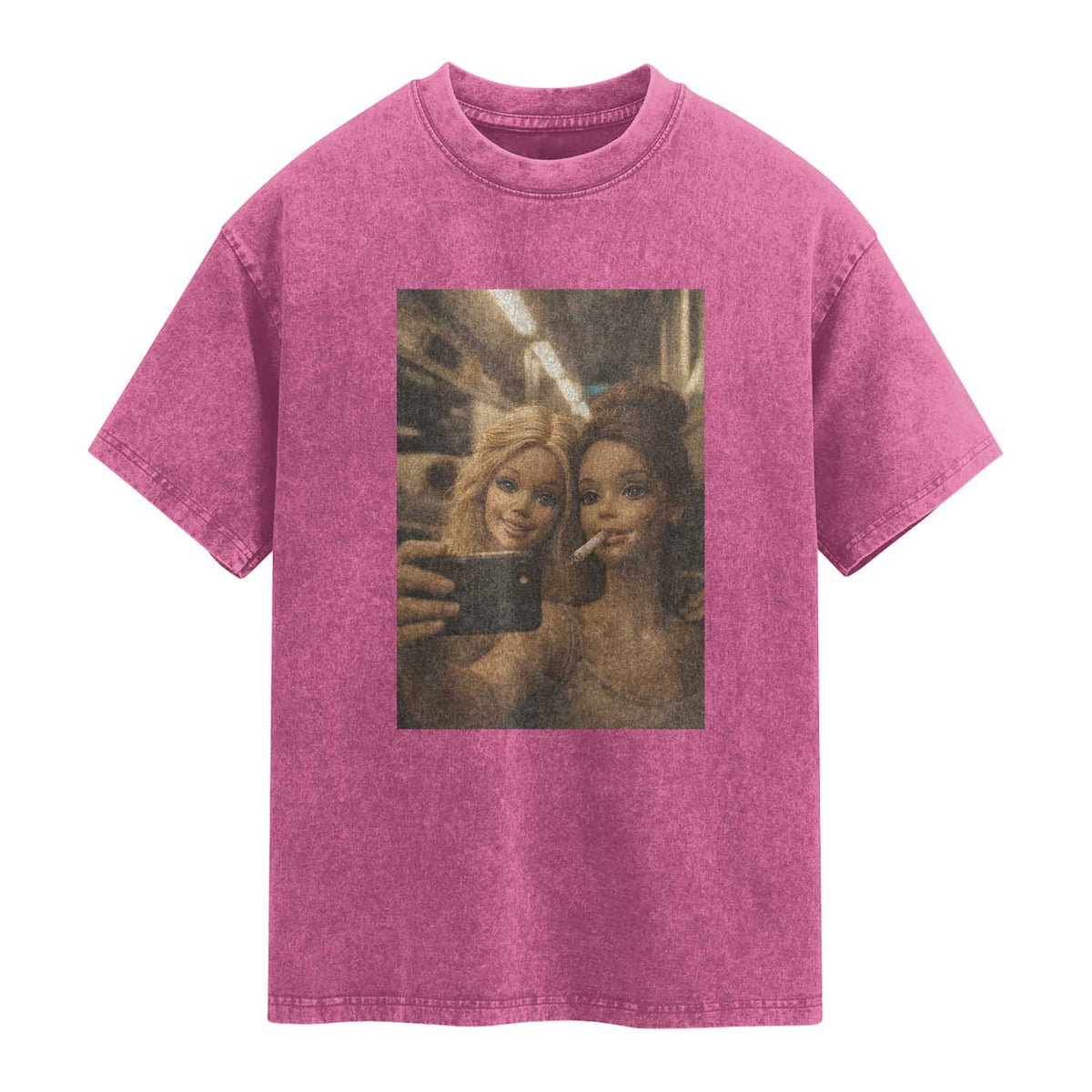 Funny Selfie Doll Meme Washed Cotton T-Shirt Aesthetic Doll Face Graphic
