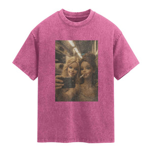 Funny Selfie Doll Meme Washed Cotton T-Shirt Aesthetic Doll Face Graphic