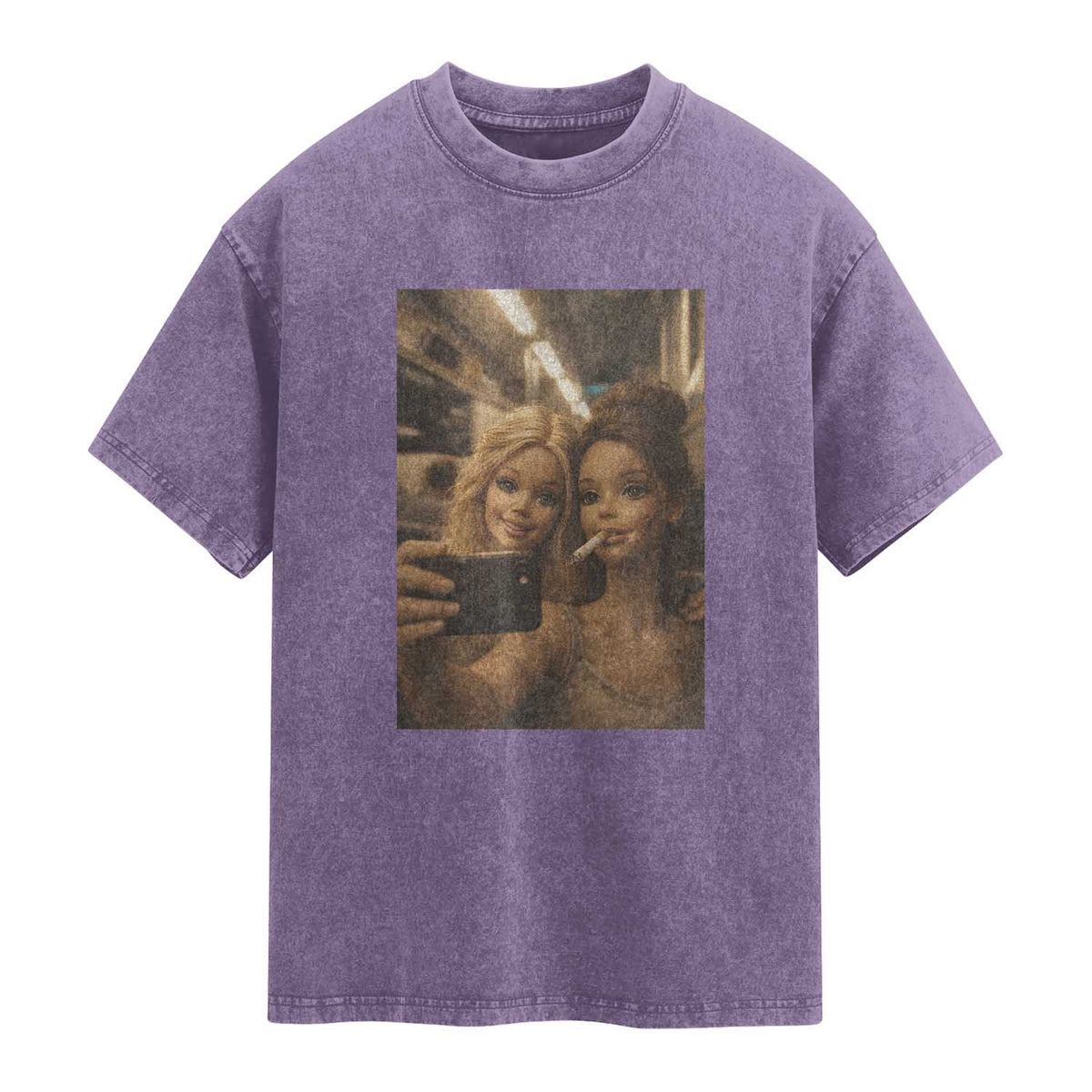 Funny Selfie Doll Meme Washed Cotton T-Shirt Aesthetic Doll Face Graphic