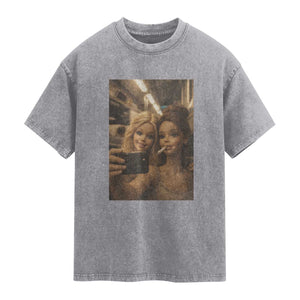 Funny Selfie Doll Meme Washed Cotton T-Shirt Aesthetic Doll Face Graphic