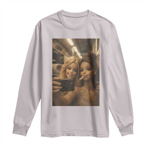 Funny Selfie Doll Meme Long Sleeve Shirt Aesthetic Doll Face Graphic TS12 Ice Gray Print Your Wear