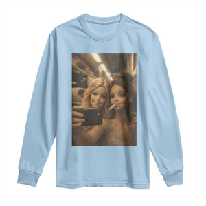 Funny Selfie Doll Meme Long Sleeve Shirt Aesthetic Doll Face Graphic TS12 Light Blue Print Your Wear