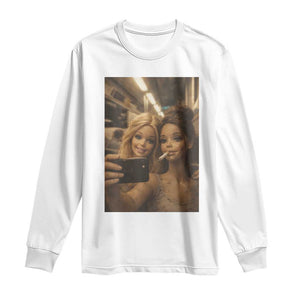 Funny Selfie Doll Meme Long Sleeve Shirt Aesthetic Doll Face Graphic TS12 White Print Your Wear