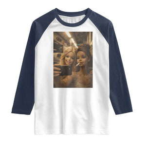 Funny Selfie Doll Meme Raglan Shirt Aesthetic Doll Face Graphic TS12 White Navy Print Your Wear