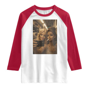 Funny Selfie Doll Meme Raglan Shirt Aesthetic Doll Face Graphic TS12 White Red Print Your Wear