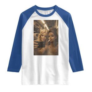 Funny Selfie Doll Meme Raglan Shirt Aesthetic Doll Face Graphic TS12 White Royal Print Your Wear