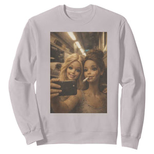 Funny Selfie Doll Meme Sweatshirt Aesthetic Doll Face Graphic TS12 Ice Gray Print Your Wear