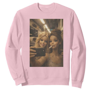 Funny Selfie Doll Meme Sweatshirt Aesthetic Doll Face Graphic TS12 Light Pink Print Your Wear